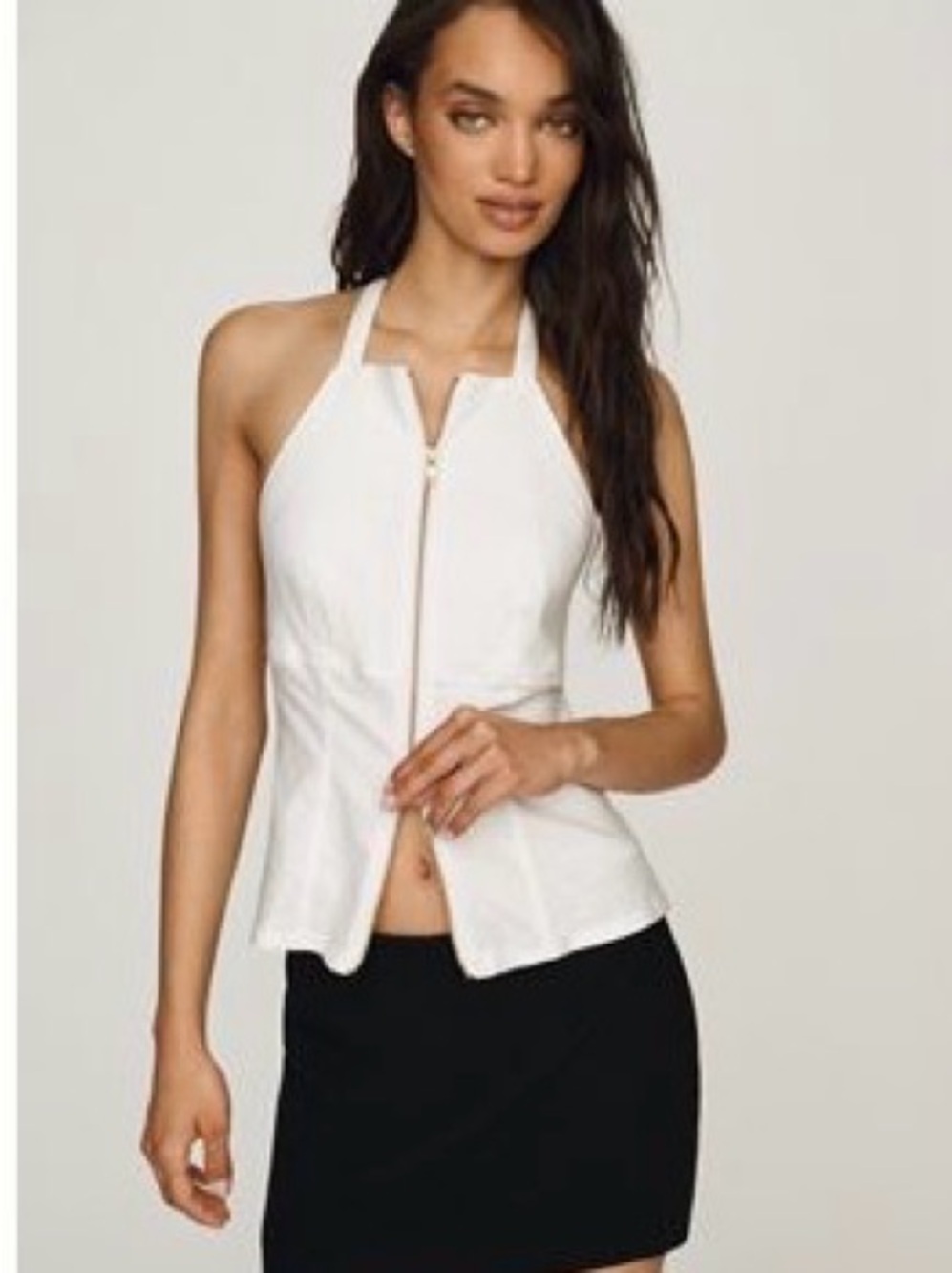 Pilcro White Halter Zip-Front Tank